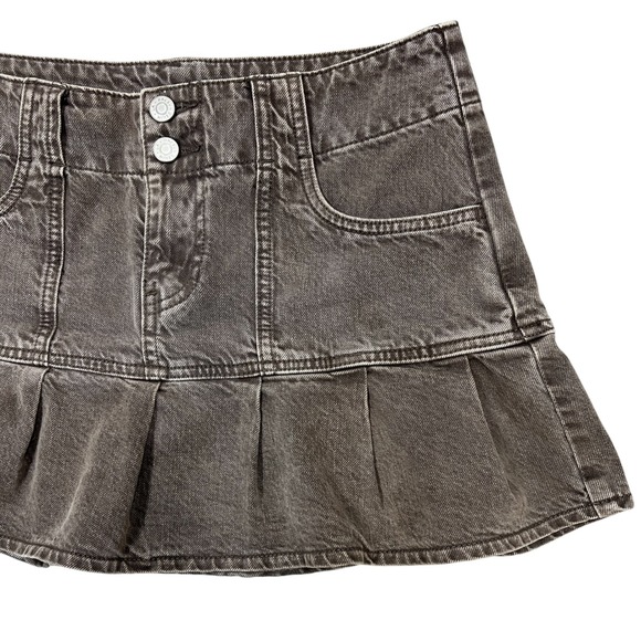 PacSun Brown Low-Rise Denim Micro Mini Skirt Sz 27" Pleated Y2K Grunge Cyber - Picture 6 of 15